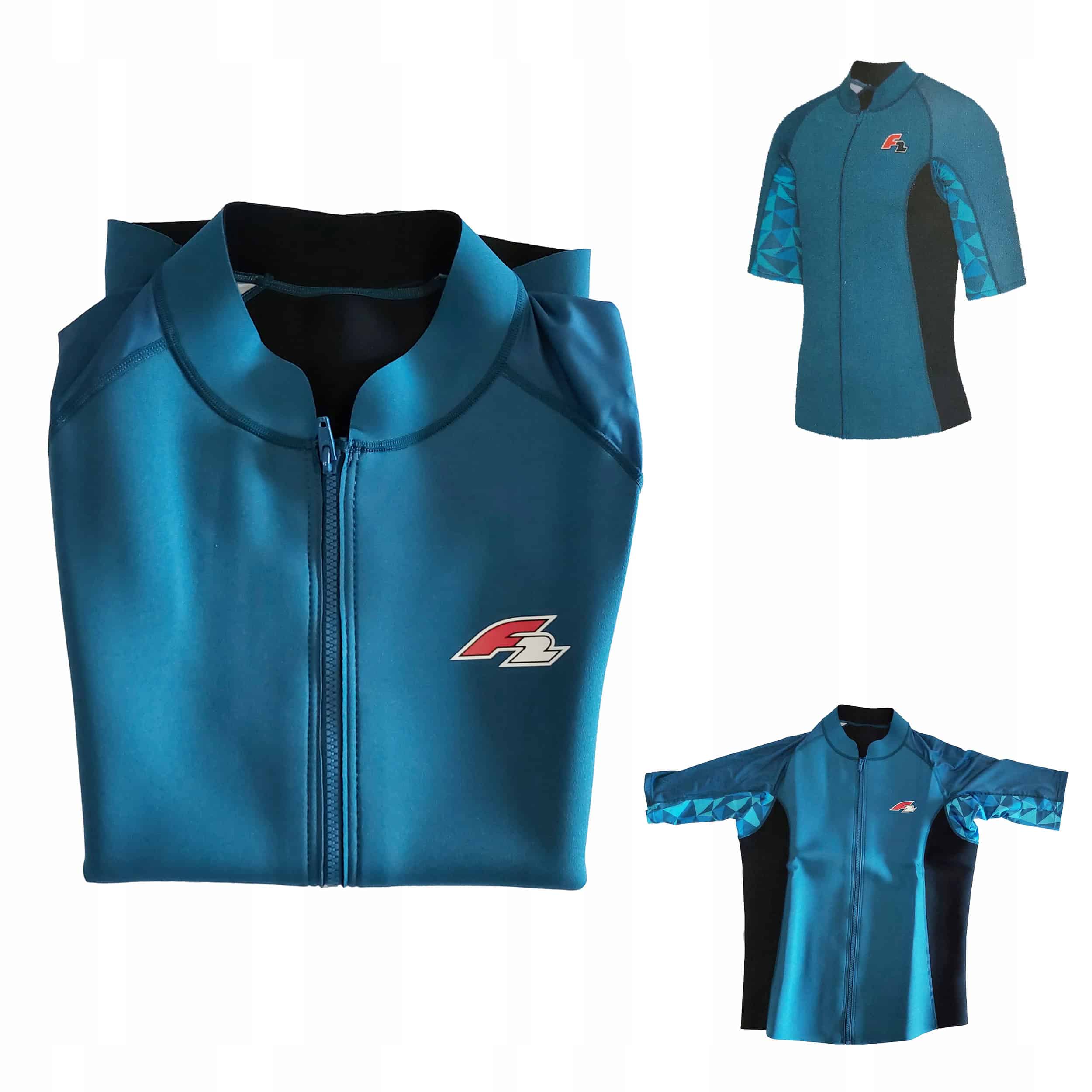 Kurtka wyścigowa F1 w niebieskim kolorze z logo zespołu na piersi, idealna dla fanów sportów motorow.